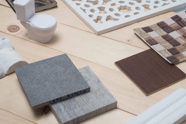 Samples of material, wood , color , on wooden table.Interior design select material for idea.Interior design select material for idea.